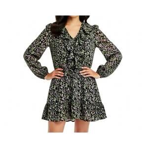 NEW INFLUENCE chiffon floral flowy mini long sleeve dress in garden fairy